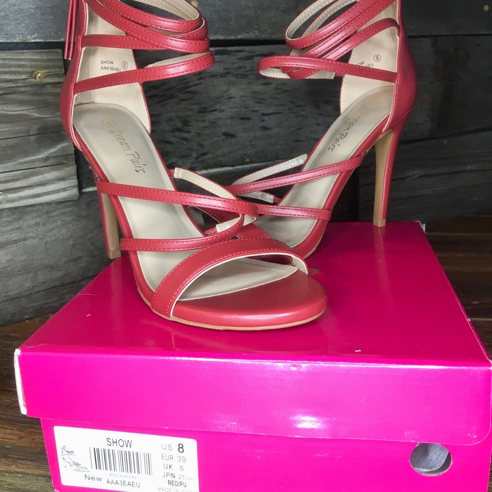 Dream Pairs Red Stiletto Size 8 Ankle Strap Pump Heels